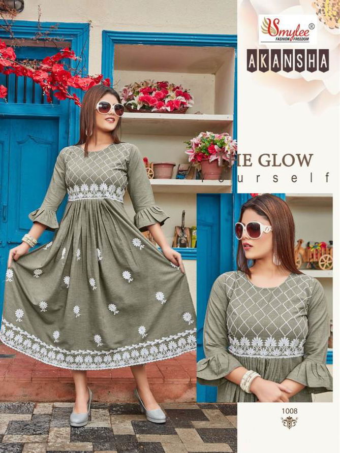 Smylee Akansha Rayon Printed Regular Wear Anarkali Kurti Collection